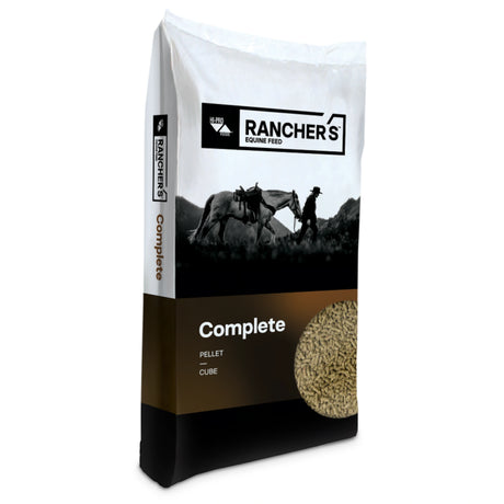 A front view of Rancher’s Complete Pellet Horse Feed on a white background