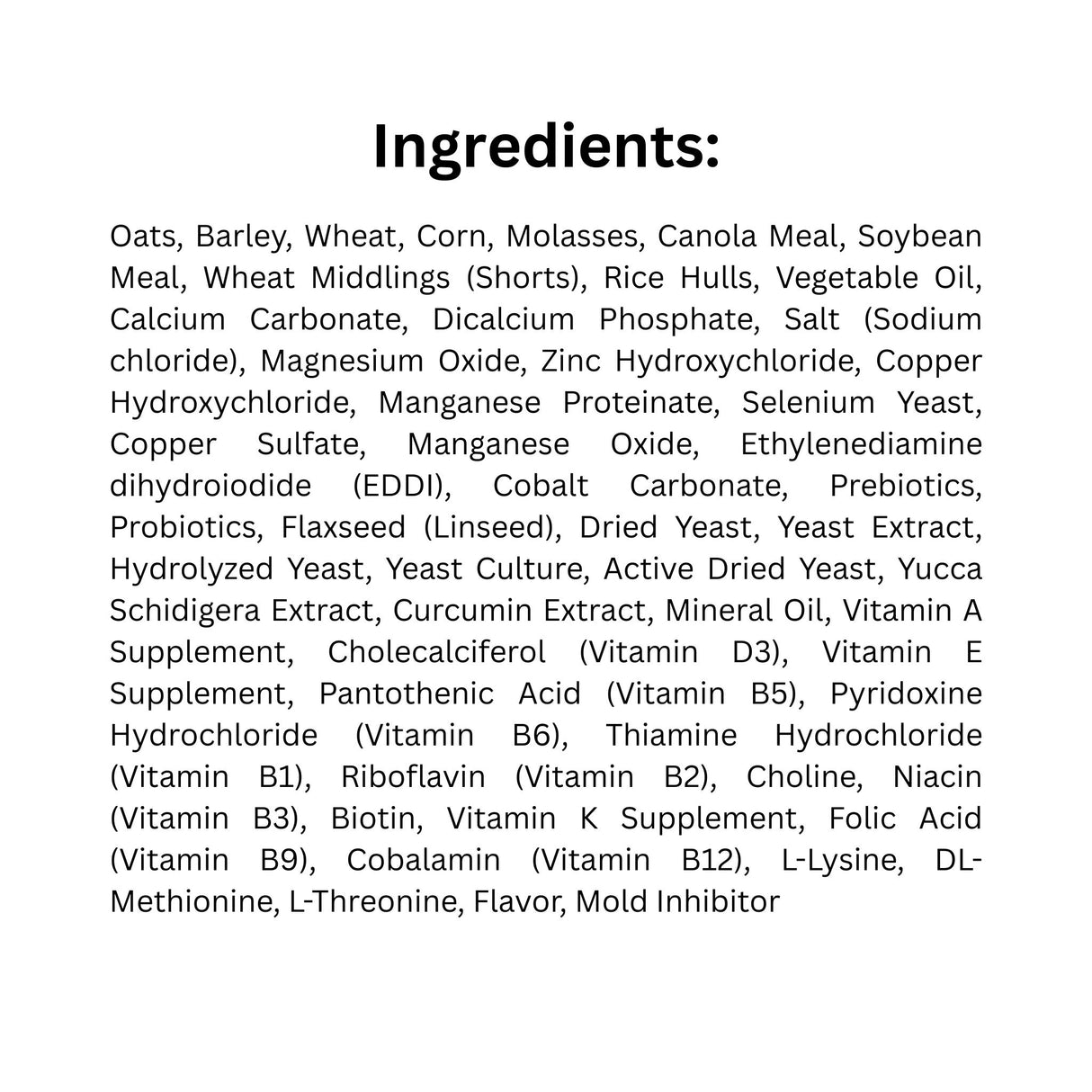 List of ingredients for Rancher's Sweet Texture Horse Feed