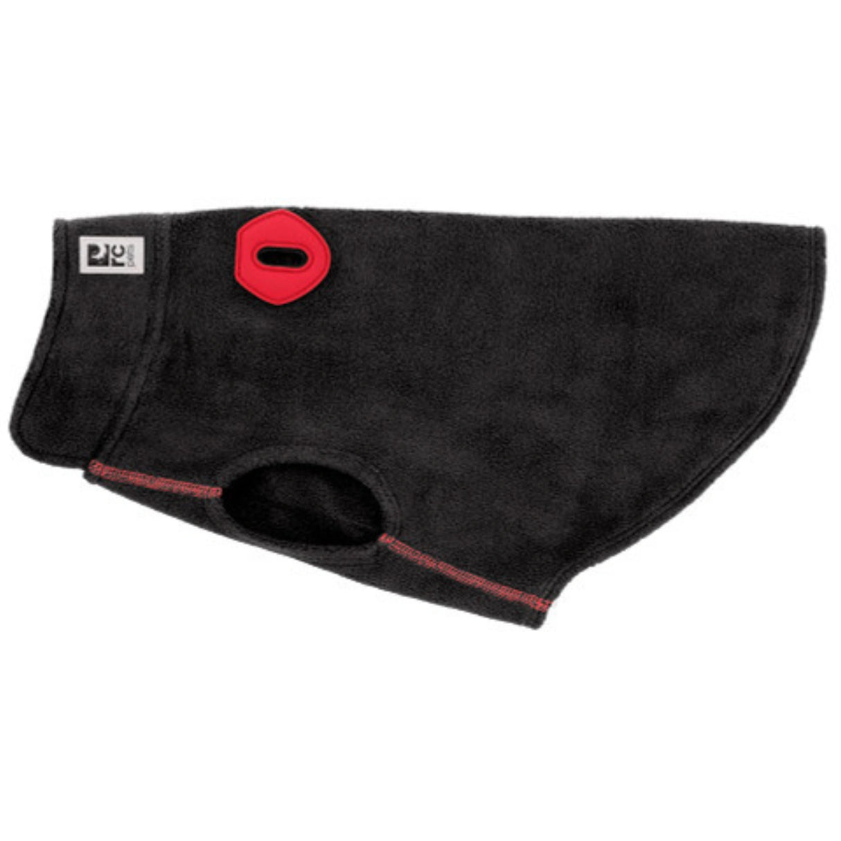 A close-up view of the RC Pets Baseline Pullover Black Dog Fleece on a white background