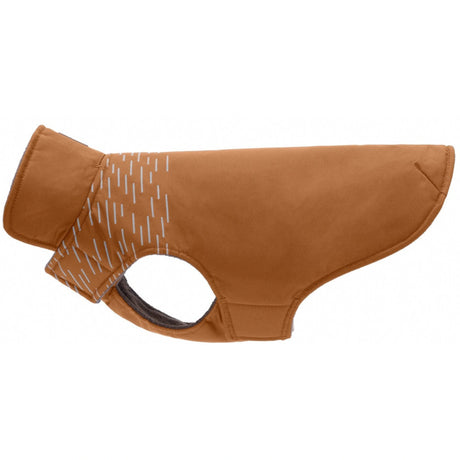 A close-up view of the RC Pets Cascade Caramel Dog Coat on a white background