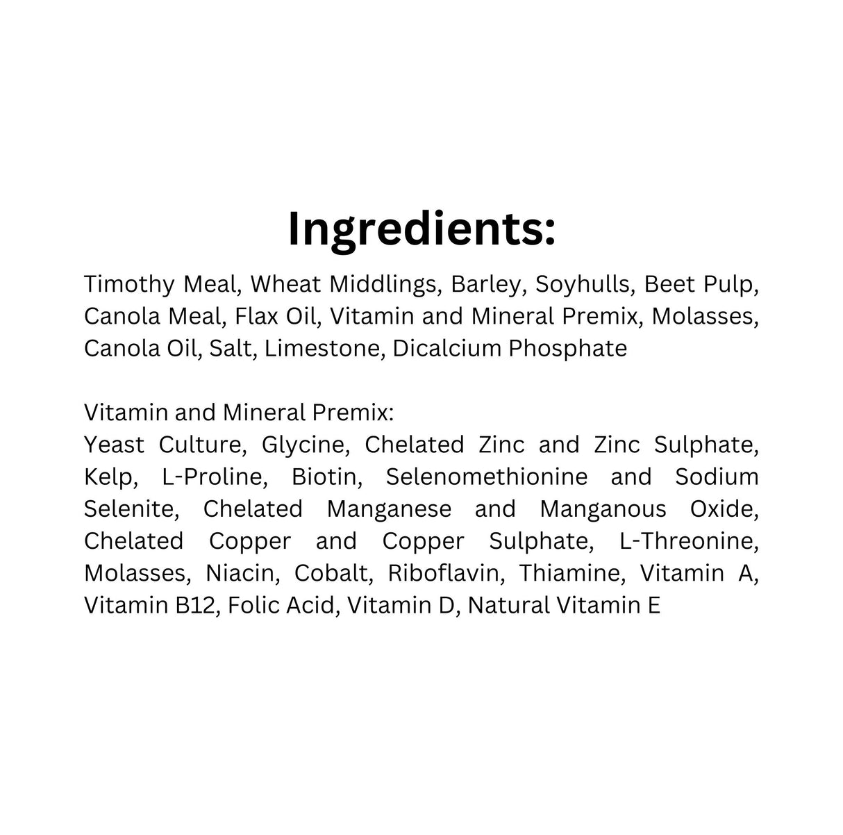 Ingredients list of Ritchie-Smith Harmony Senior Pellets Horse Feed