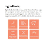 A list of ingredients for Rollover Functional 800g Lamb and Pumpkin Dog Food