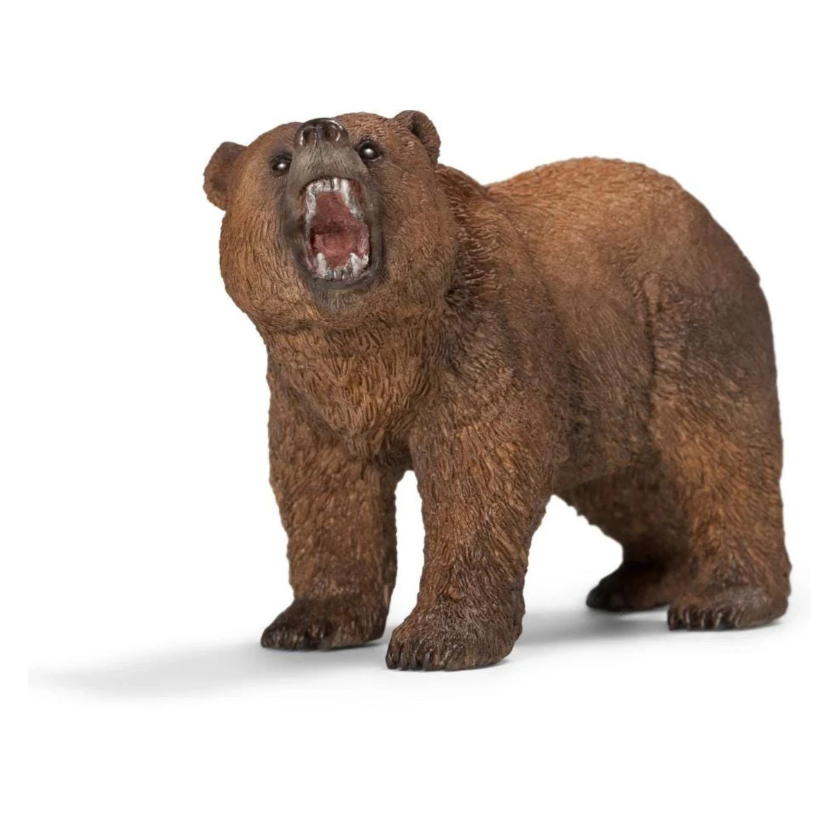 A close-up view of Schleich Wild Animal Toy Brown Grizzly Bear on a white background