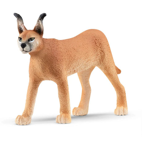 A close-up view of the Schleich Caracal Female wild animal toy on a white background