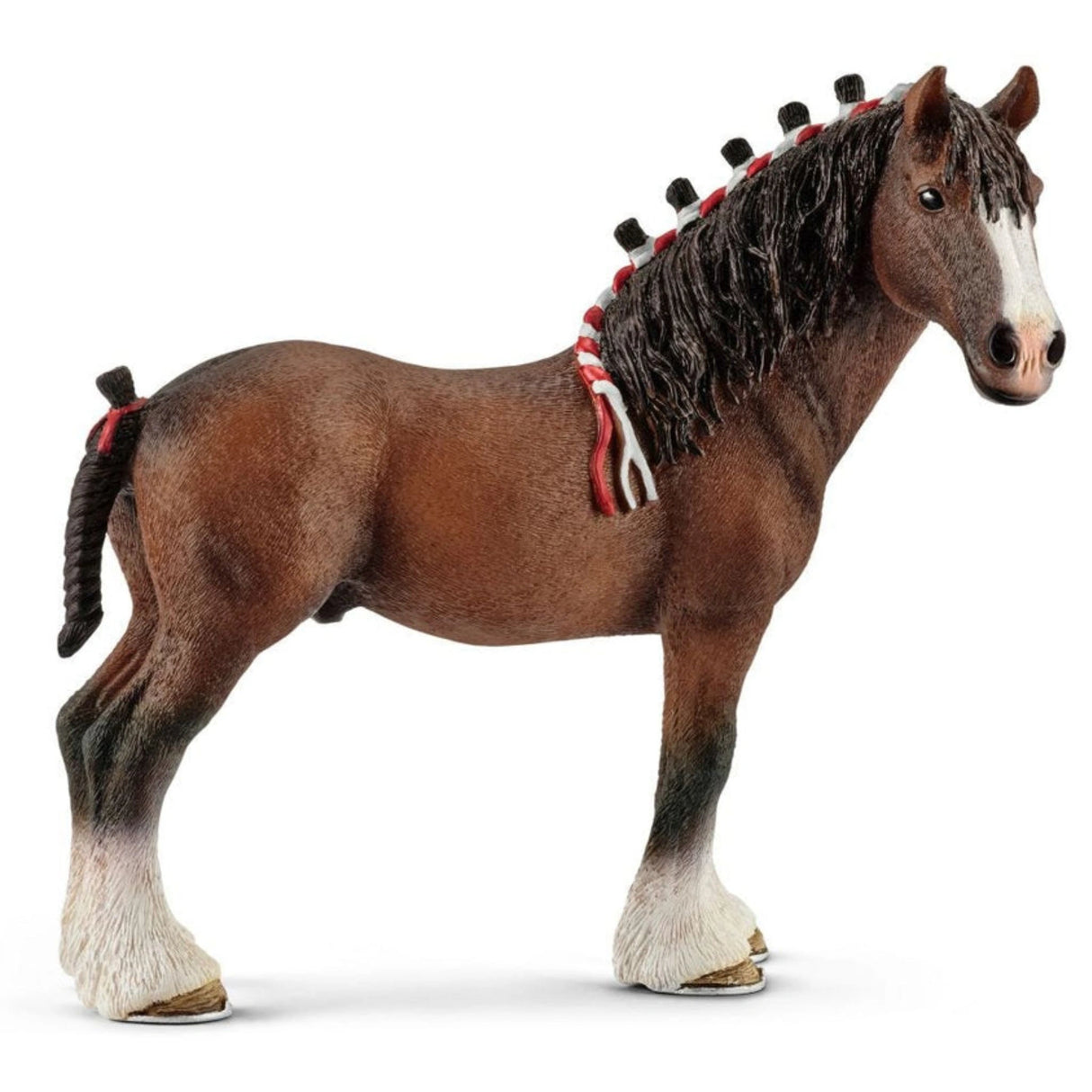 A close-up view of Schleich Horse Toy Clydesdale Gelding on a white background
