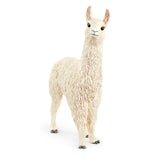 A close-up view of Schleich Farm World White Llama farm animal toy on a white background