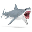 A close-up view of Schleich Grey Megalodon Dinosaur Toy on a white background