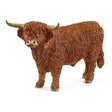 Close-up view of Schleich Highland Bull Farm Animal Toy on a white background