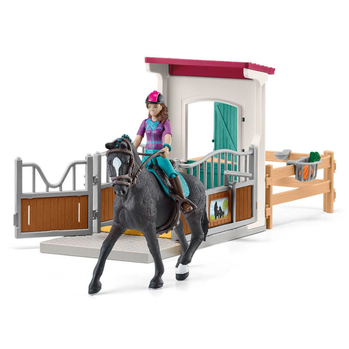 A close-up view of Schleich Horse Toy Horse Box with Lisa & Storm on a white background