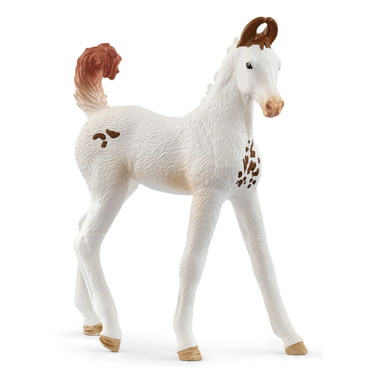 A close-up view of Schleich horse toy Marwari Foal on a white background