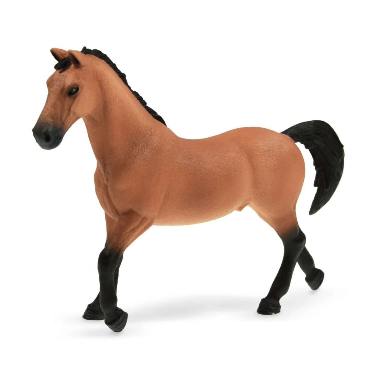 Close-up view of Schleich Light Brown Trakehner Stallion Horse Toy on a white background