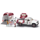A close-up view of Schleich Horse Toy Mobile Vet with Trailer on a white background