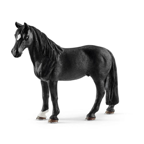 Close-up side view of Schleich Tennessee Walker Gelding Black Horse Toy showing detailed coat and stance on a white background