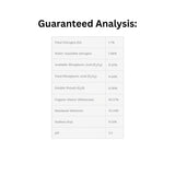 Guaranteed Analysis of Sea Soil Container Complete Mix showing nutrient breakdown and organic composition
