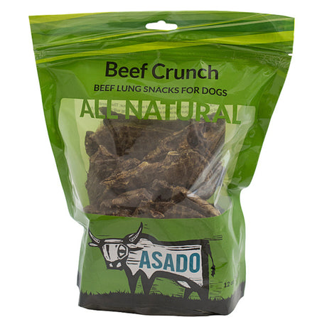 Front view of Silver Spur Dog Treats Asado Beef Crunch on a white background