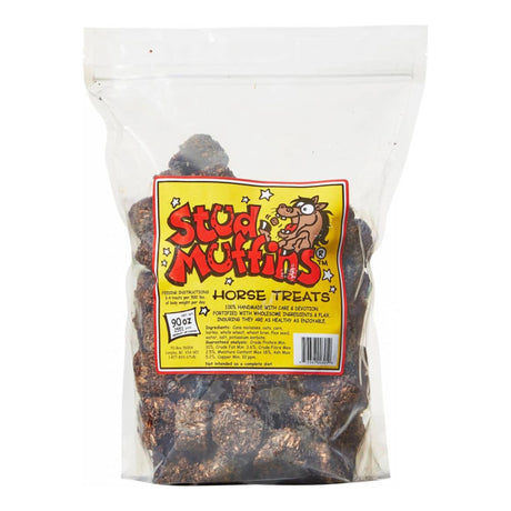 A front view of Stud Muffin Hand Made Horse Treats on a white background