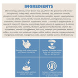 A list of ingredients used in Summit Chicken Meal + Turkey Meal cat food with descriptive icons