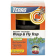 Front view of Terro Wasp and Fly Trap with stink-free bait, reusable design, on a clean white background