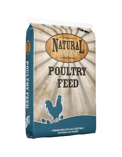 a bag of Natural Harvest poultry feed