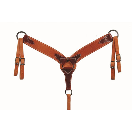 A front view of Western Rawhide Signature Harness Leather Roper Breastcollar with Latigo Lining horse accessories on a white background
