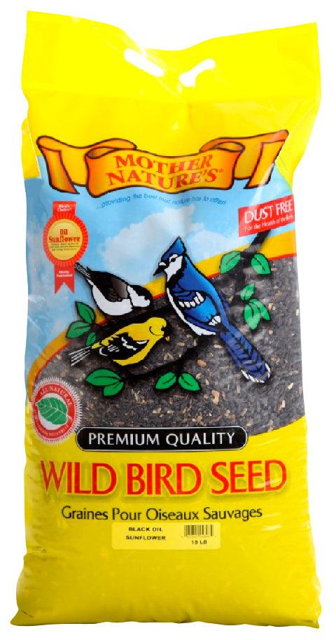 yellow bag of bird seed with illustration of three birds on the front