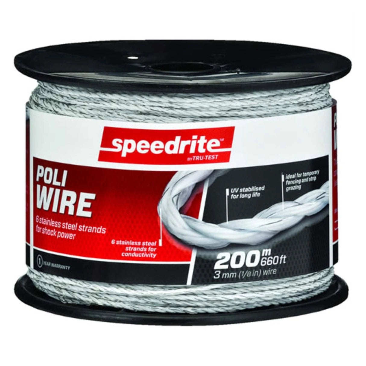 A front view of Speedrite Wire Fencing Poliwire 660 ft. on a white background