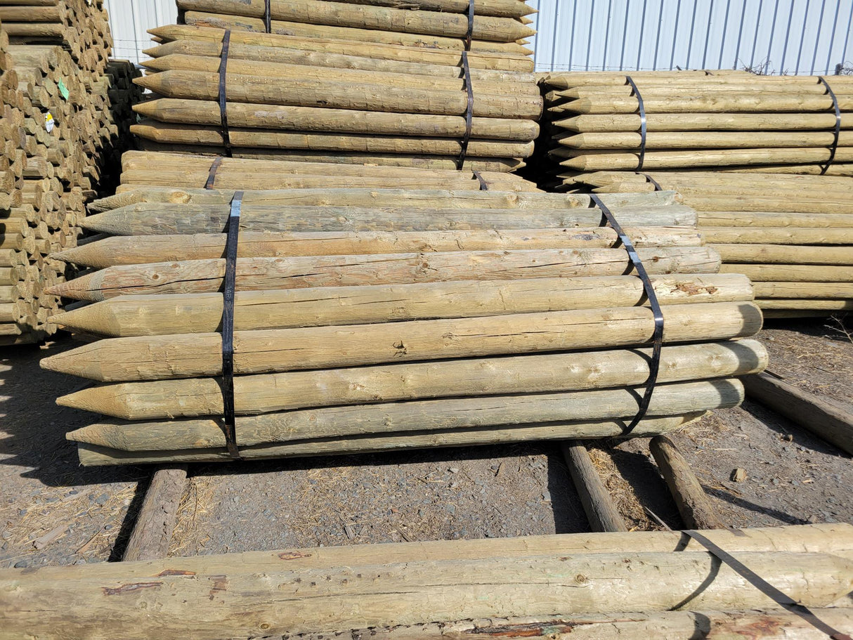 PWP Pressure Treated Wooden Fence Posts  3-4" x 7'  100 per bundle