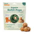 Front view of Woof Dog Treats Pupsicle refill pop with beef and peanut butter on a white background