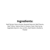 Ingredient list of Woof Dog Treats made with beef and peanut butter